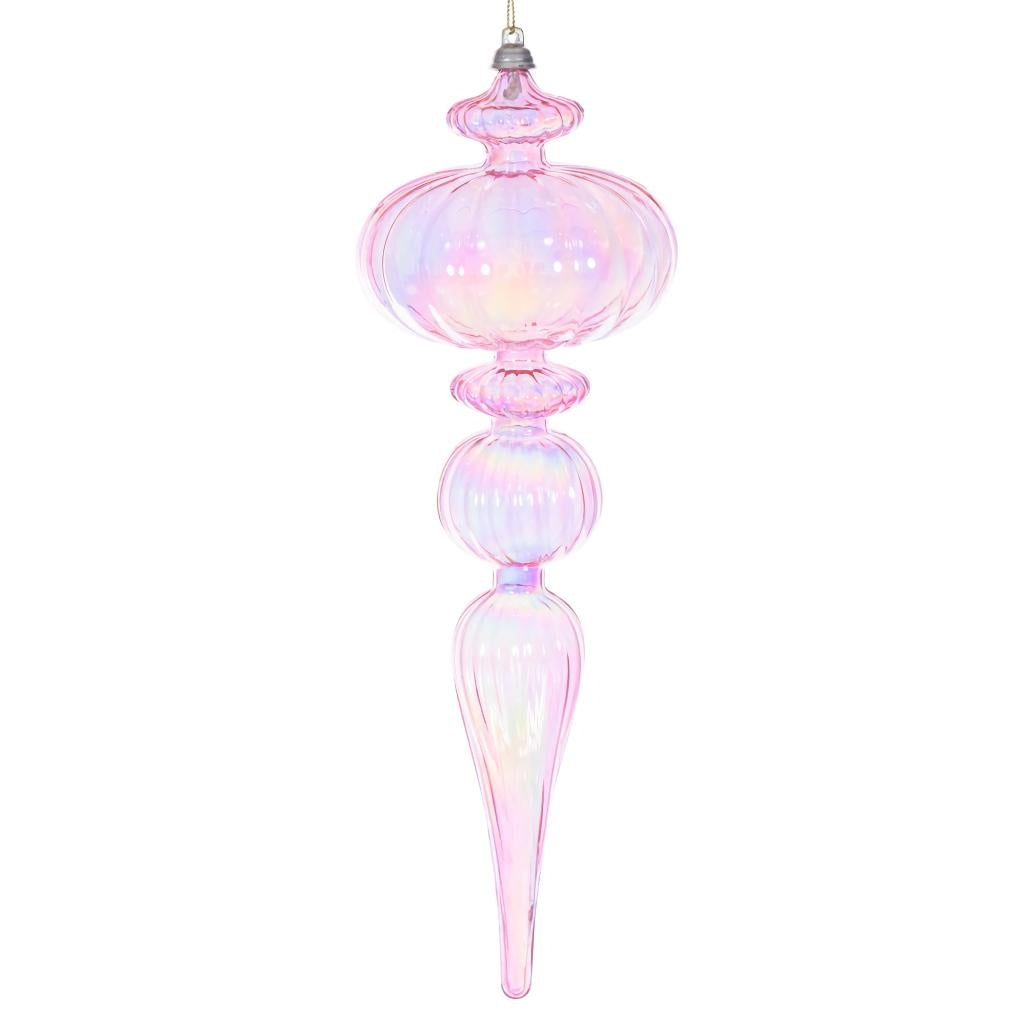 12" Pink Iridescent Glossy Finial Ornament 1