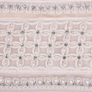 4" x 5yd Ivory Velvet Drop Pearl Jewel Decorative Ribbon 2