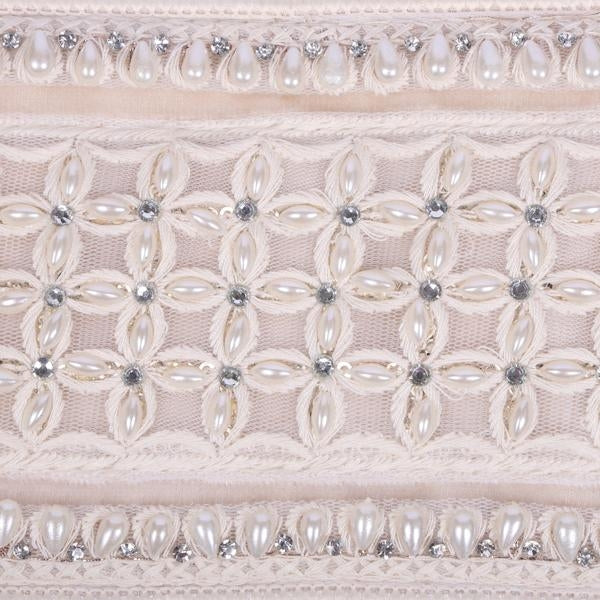 4" x 5yd Ivory Velvet Drop Pearl Jewel Decorative Ribbon 2