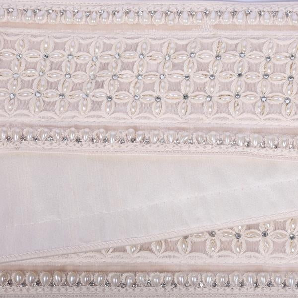 4" x 5yd Ivory Velvet Drop Pearl Jewel Decorative Ribbon 3
