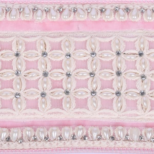 4" x 5yd Pink Velvet Drop Pearl Jewel Decorative Ribbon 2