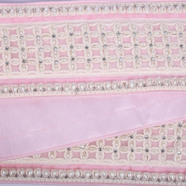 4" x 5yd Pink Velvet Drop Pearl Jewel Decorative Ribbon 3