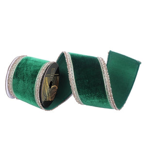 4" x 5yd Emerald Velvet Champagne Jewel Trim Christmas Ribbon 1