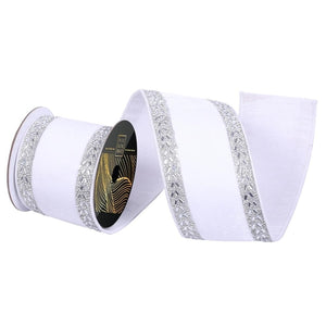 4" x 5yd White Velvet Silver Jewel Trim Christmas Ribbon 1