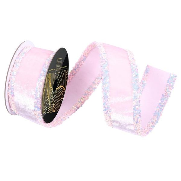 2.5" x 5yd Baby Pink Velvet Dupion Backing Christmas Ribbon 1