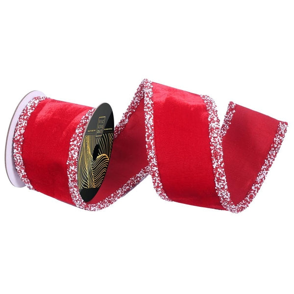 4" x 5yd Red Velvet Dupion Backing Christmas Ribbon 1