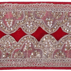 4"x5yd Red Velvet Champ Sequin Jewel Pearl Christmas Ribbon 2
