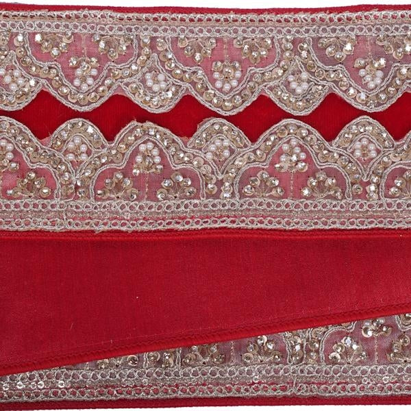 4"x5yd Red Velvet Champ Sequin Jewel Pearl Christmas Ribbon 3