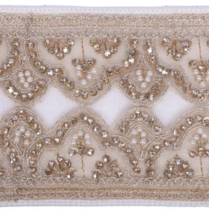 4"x5yd Ivory Velvet Champ Sequin Jewel Pearl Christmas Ribbon 2