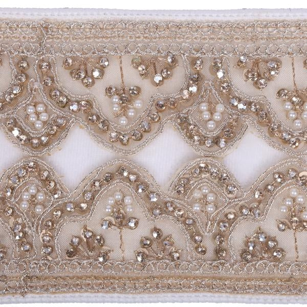 4"x5yd Ivory Velvet Champ Sequin Jewel Pearl Christmas Ribbon 2