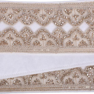 4"x5yd Ivory Velvet Champ Sequin Jewel Pearl Christmas Ribbon 3