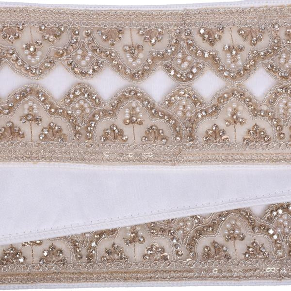 4"x5yd Ivory Velvet Champ Sequin Jewel Pearl Christmas Ribbon 3