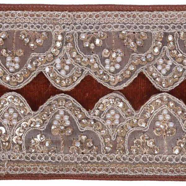 4"x5yd Mocha Velvet Champ Sequin Jewel Pearl Christmas Ribbon 2