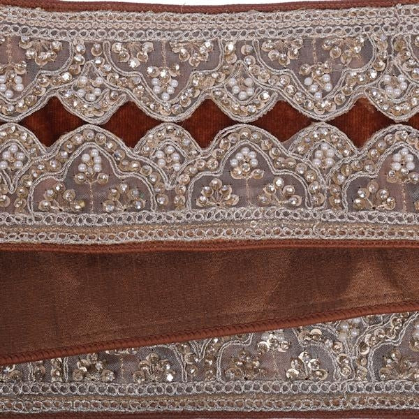 4"x5yd Mocha Velvet Champ Sequin Jewel Pearl Christmas Ribbon 3