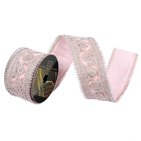 2.5" x 5yd Rose Gold Velvet Metallic Backing Christmas Ribbon 1
