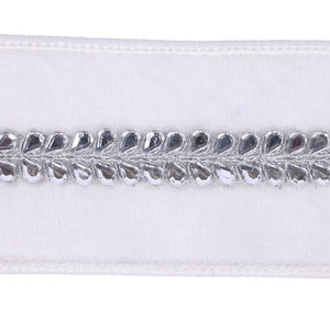 2.5" x 5yd White Velvet Silver Drop Jewel Christmas Ribbon 2