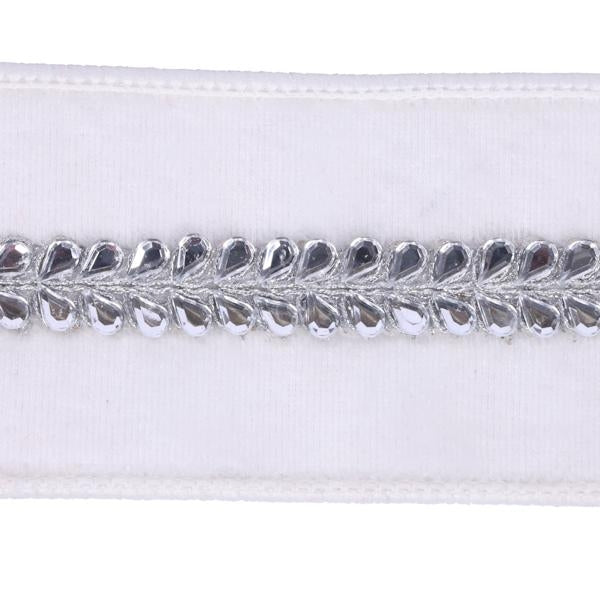 2.5" x 5yd White Velvet Silver Drop Jewel Christmas Ribbon 2