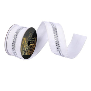 2.5" x 5yd White Velvet Silver Drop Jewel Christmas Ribbon 1