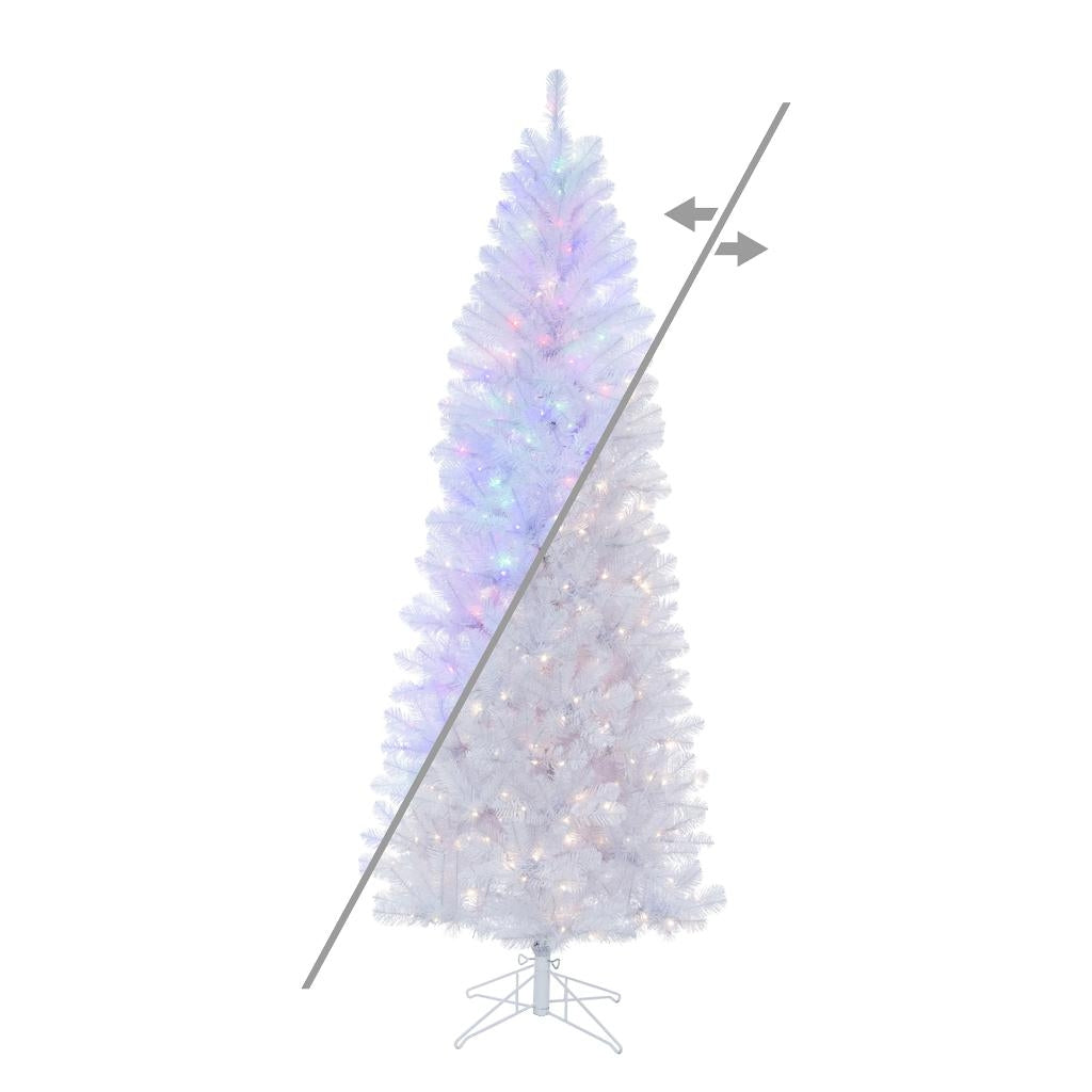 7.5' x 36" White Salem Pencil 350 LED Light Pre-Lit Christmas Tree 1