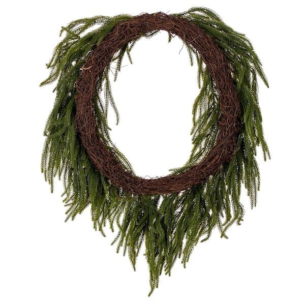 30" Green Norfolk Pine Heart Shaped Artificial Wreath 2