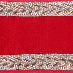 4"x10yd Red Velvet Gold Jewel Trim Christmas Ribbon 2