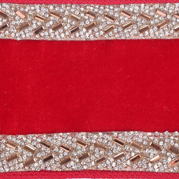 4"x10yd Red Velvet Gold Jewel Trim Christmas Ribbon 2