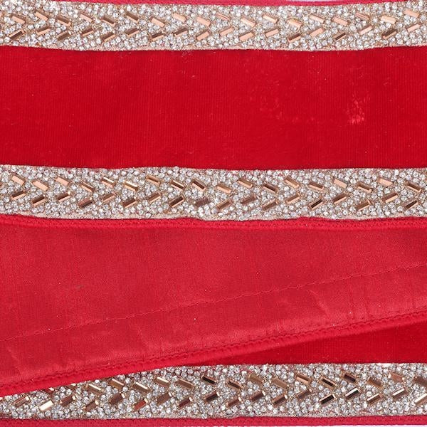 4"x10yd Red Velvet Gold Jewel Trim Christmas Ribbon 3