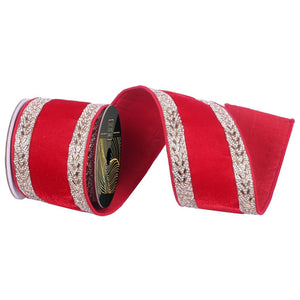 4"x10yd Red Velvet Gold Jewel Trim Christmas Ribbon 1