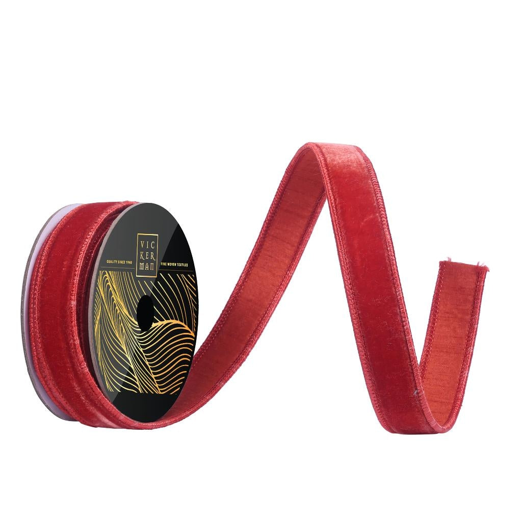 1" x 10yd Bittersweet Velvet Dupion Backing Christmas Ribbon 1