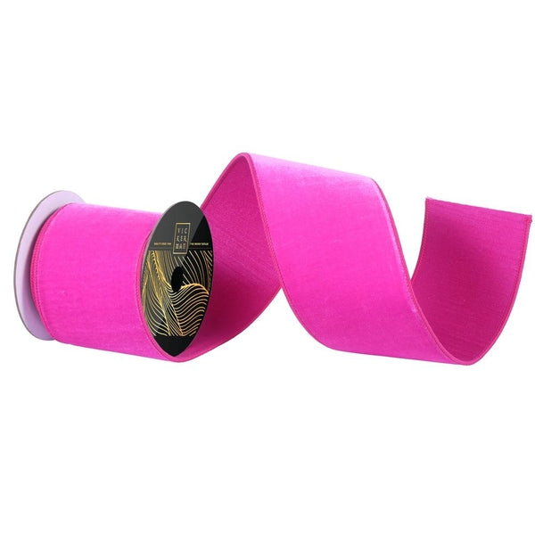 4" x 10yd Hot Pink Velvet Dupion Backing Christmas Ribbon 1