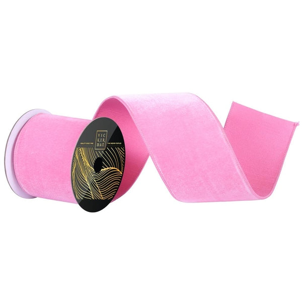 4" x 10yd Pink Velvet Dupion Backing Christmas Ribbon 1