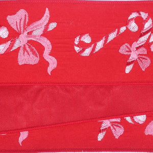 4"x10yd Red Felt Candy Cane and Bow Christmas Ribbon 3