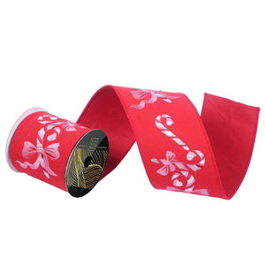 4"x10yd Red Felt Candy Cane and Bow Christmas Ribbon 1