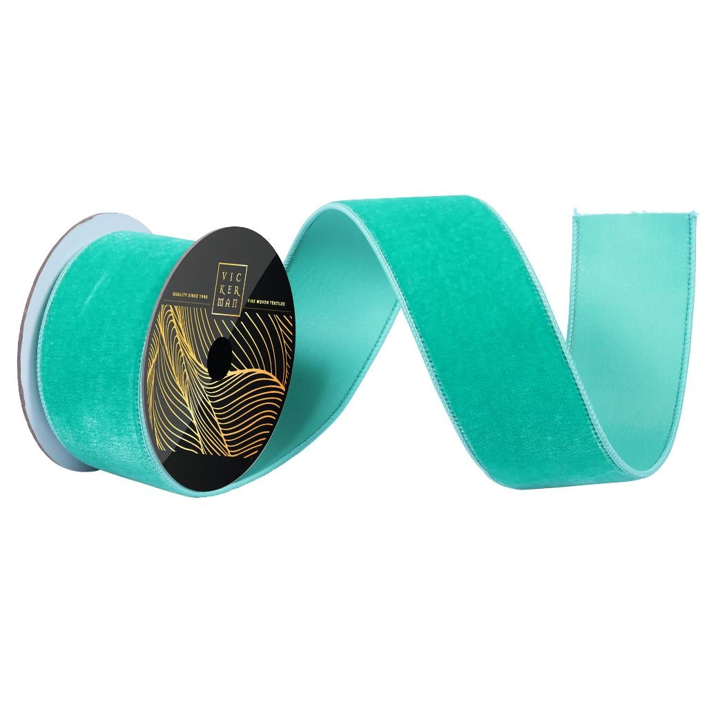 2.5" x 10yd Seafoam Velvet Dupion Wired Ribbon 1