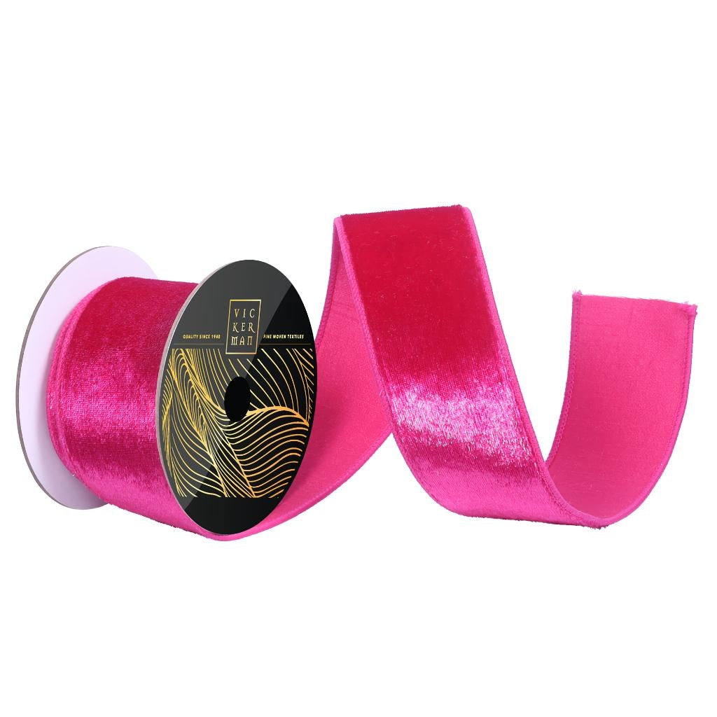 2.5" x 10Yd Fuchsia Luster Velvet Christmas Ribbon 1