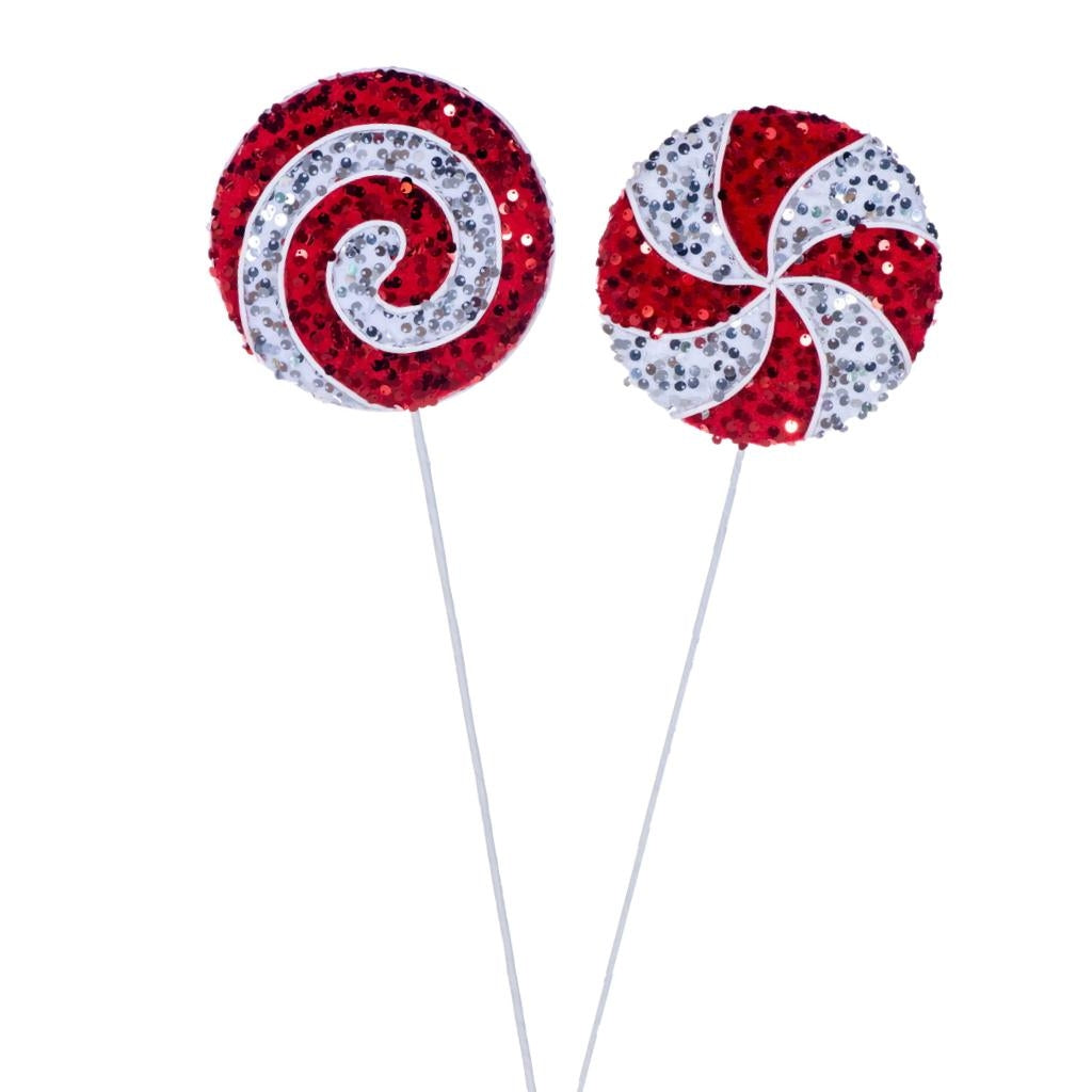 21" Red / White Swirl Glitter Candy Lollipop Ornament (2 Pack) 1