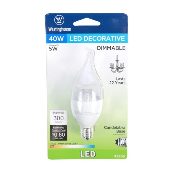 5 watt 120 volt CA11 Candelabra E12 Base Clear Disc Filament 2700K Warm White Dimmable LED 4