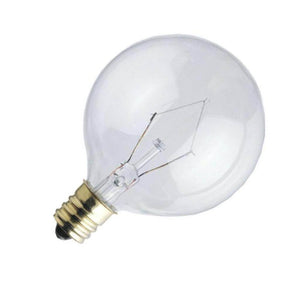 25 watt 120 volt G16.5 Candelabra Screw Base Clear 2650K Warm White 1