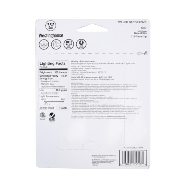 7 watt 120 volt C13 Medium Screw Base 2700K Warm White Clear Disc Filament LED (2 pack) 5