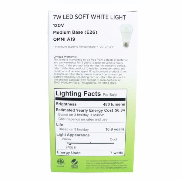 7 watt 120 volt A19 Medium Screw Base 2700K Warm White Clear Disc Filament LED 5