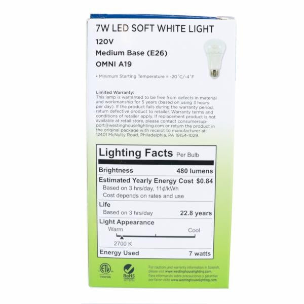 7 watt 120 volt A19 Medium Screw Base 2700K Warm White Clear Disc Filament Dimmable LED 5