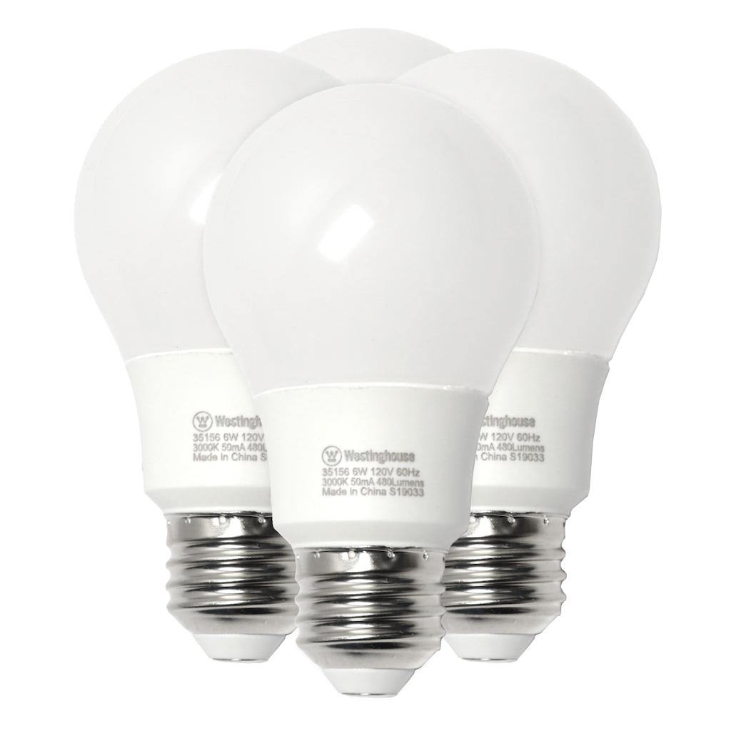 6 watt 120 volt A19 Medium Screw Base 3000K Non-Dimmable LED (4 pack) 1