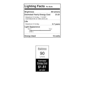 15 watt 120 volt C7 Candelabra Screw Base Clear (2 pack) 2