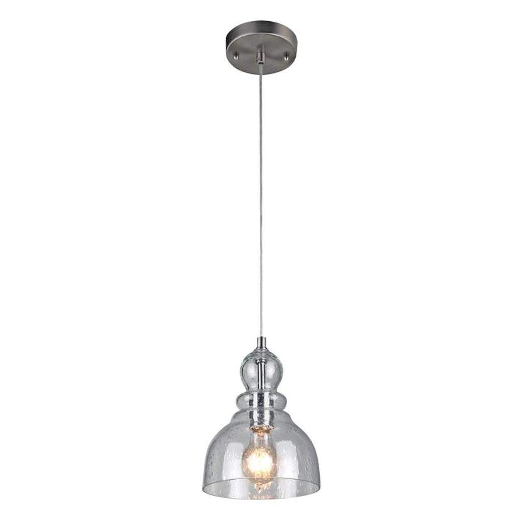 1 Light Brushed Nickel with Handblown Clear Seeded Glass Light Fixture 1