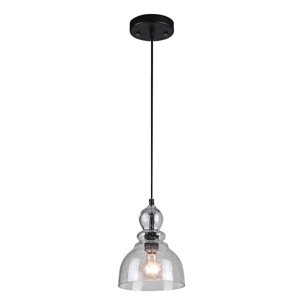 1 Light Oil Rubbed Bronze with Handblown Clear Seeded Glass Light Fixture 1