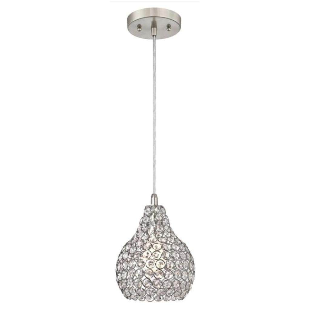 1 Light Brushed Nickel Crystal Jewel Shade Adjustable Mini Pendant Light Fixture 1
