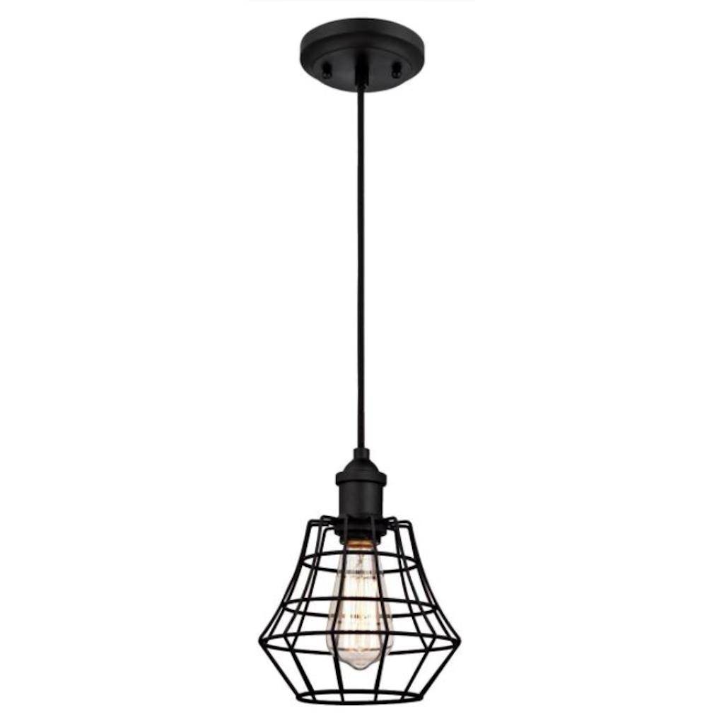 1 Light Matte Black Angled Bell Cage Shade Adjustable Mini Pendant Light Fixture 1