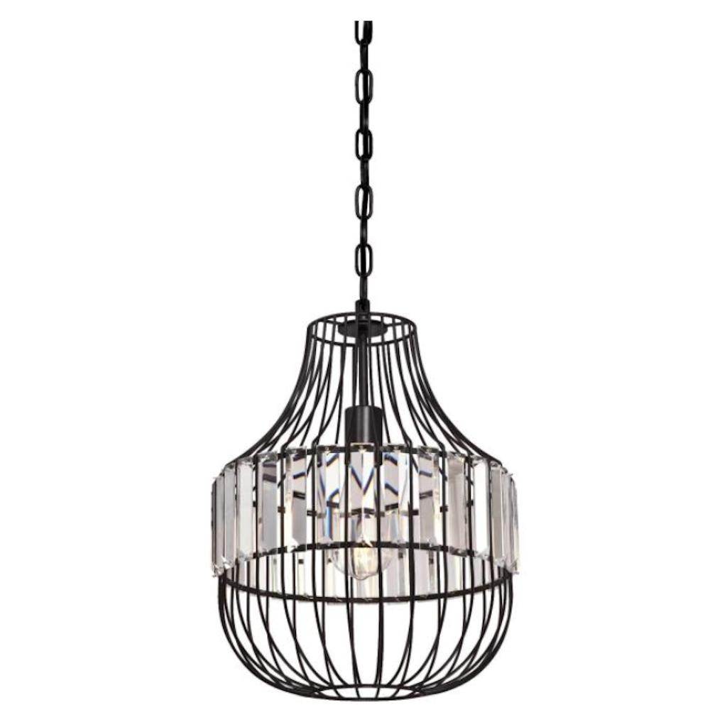 1 Light Matte Black Crystal Prism Cage Shade Pendant Light Fixture 1
