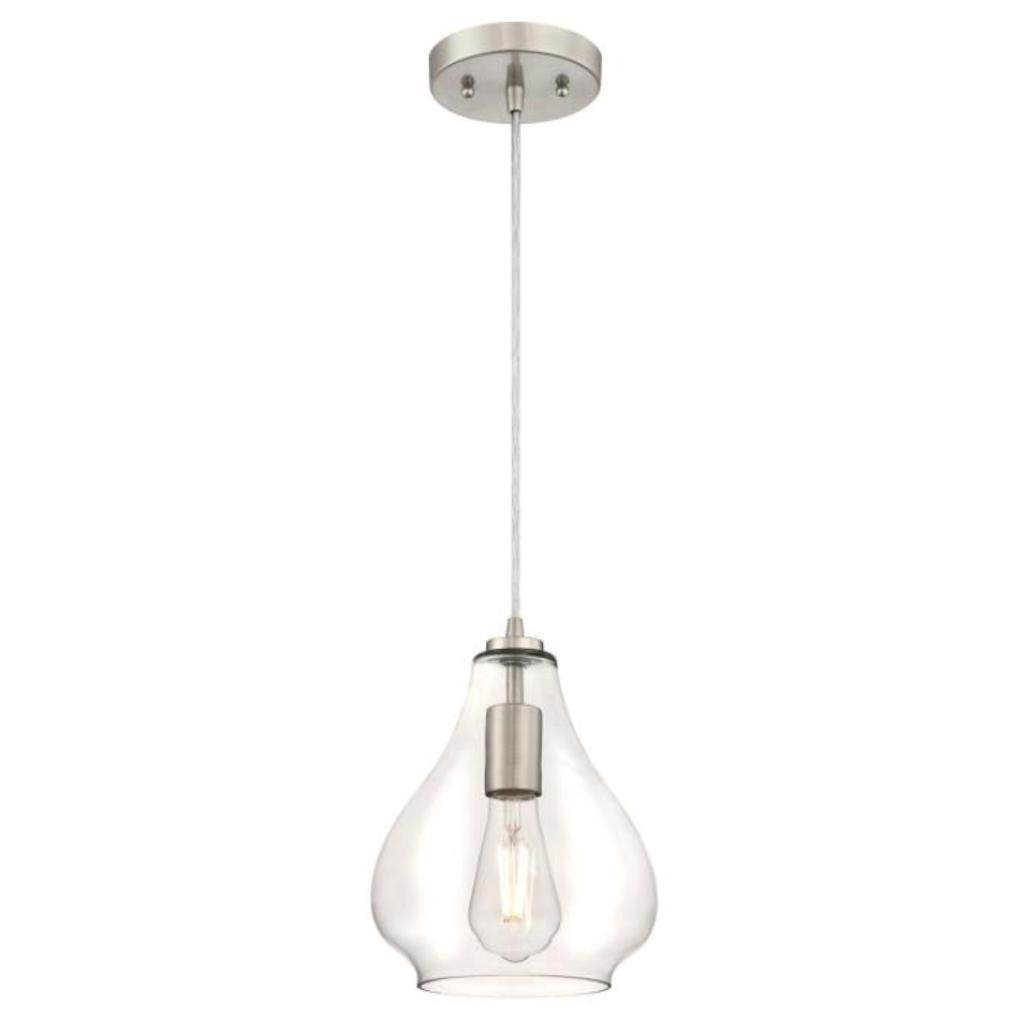 1 Light Brushed Nickel Clear Glass Shade Mini Pendant Adjustable Light Fixture 1