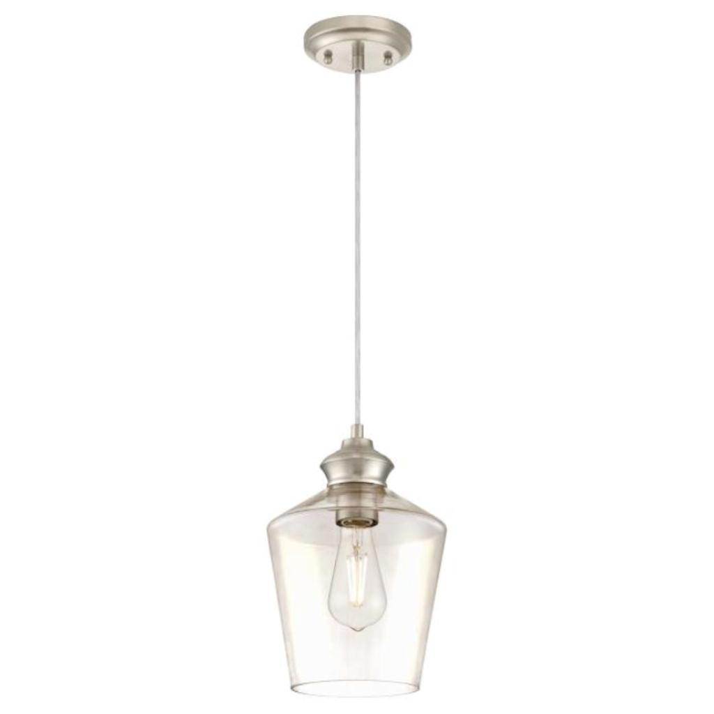 1 Light Brushed Nickel Clear Glass Shade Mini Pendant Adjustable Light Fixture 1